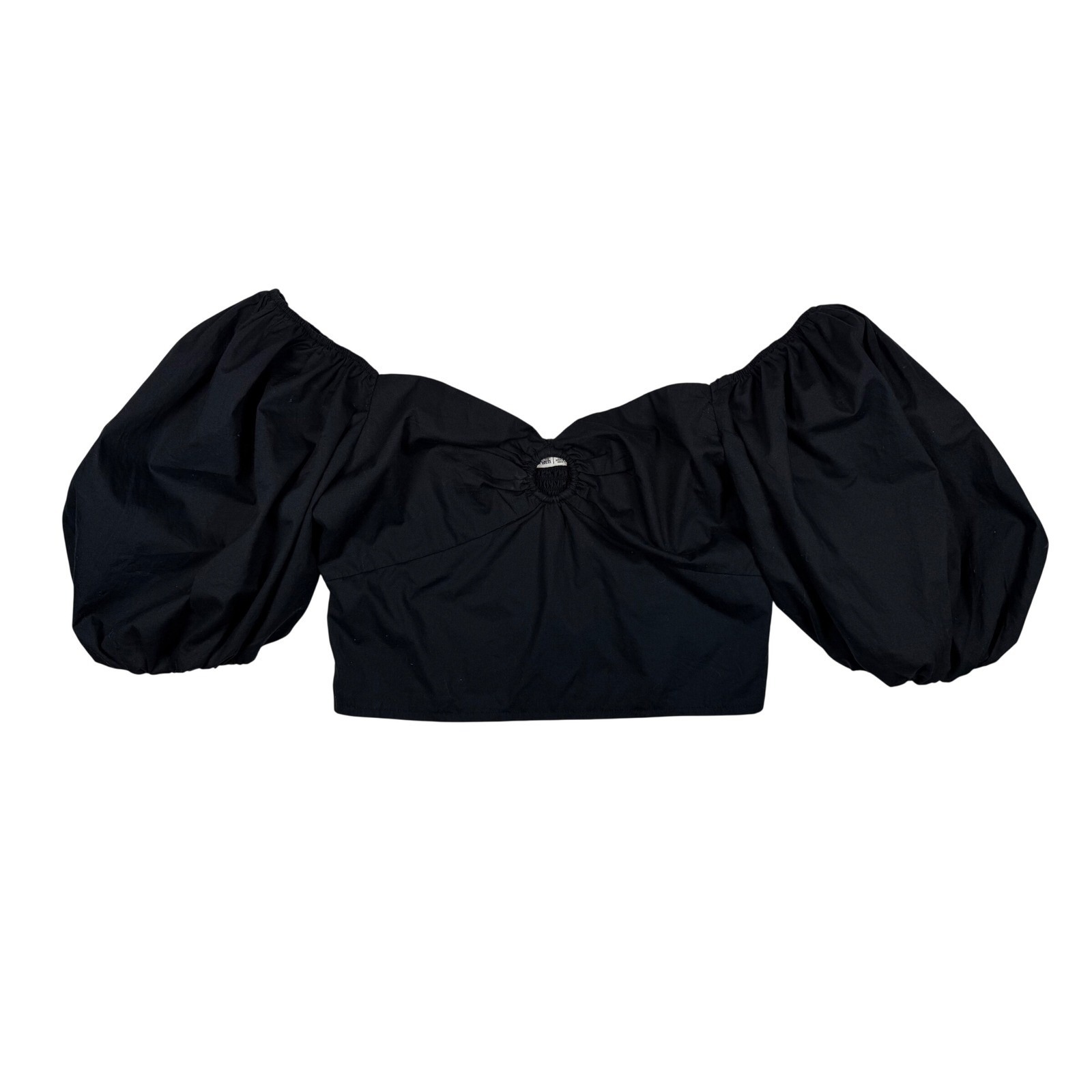 Abercrombie & Fitch Puff Sleeve Poplin O-Ring Blouse, Cropped, Black, Size Med